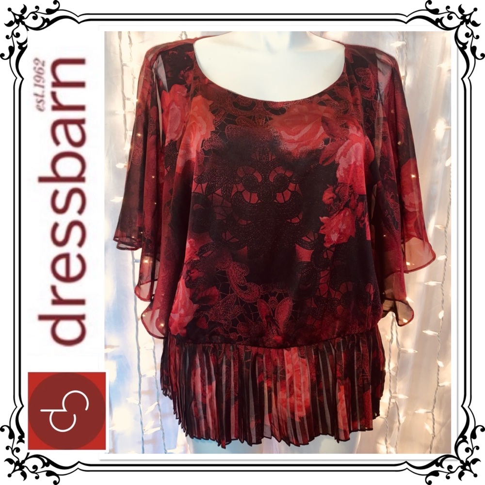 DRESS BARN ⭐️ Red Watercolor Batwing Sleeve Blouse